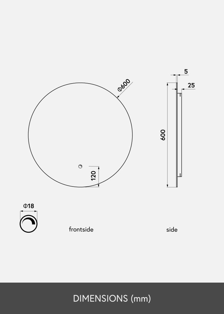 KAILA Speil LED 60 cm Ø