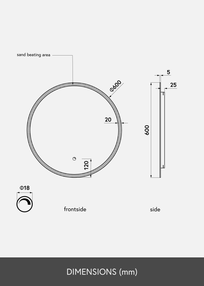 KAILA Speil Frost LED 60 cm Ø