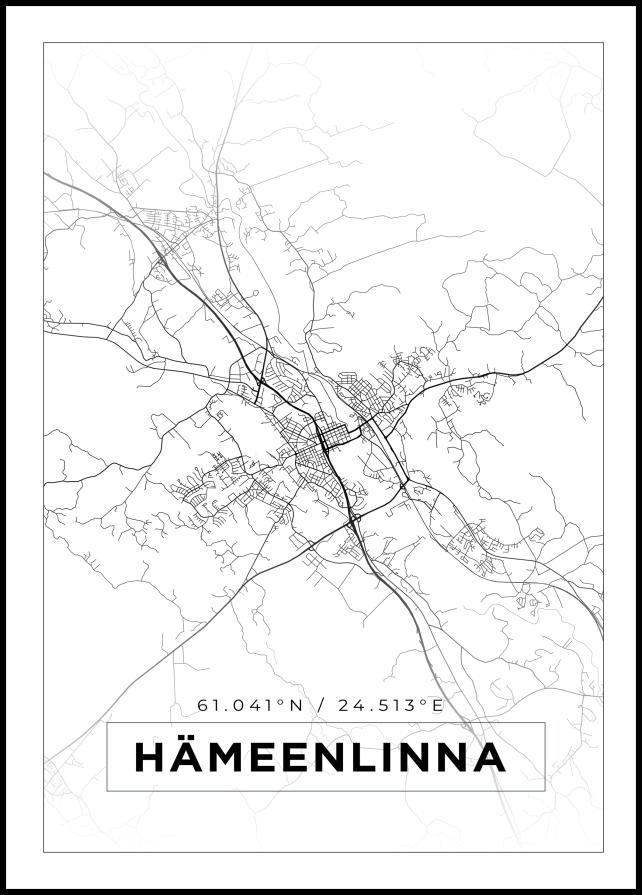 Kart - Hämeenlinna - Hvit Plakat