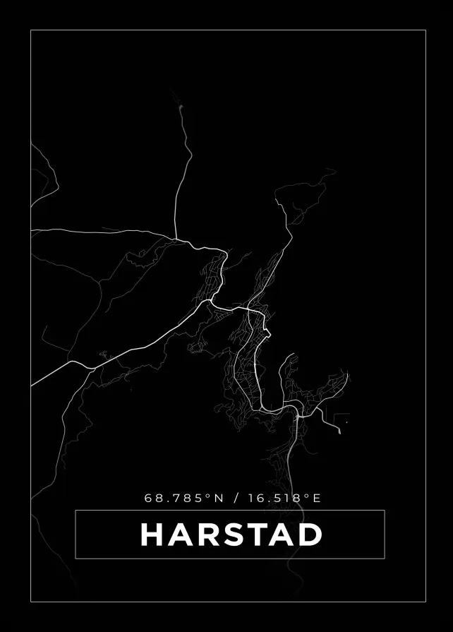 Kart - Harstad - Svart Plakat