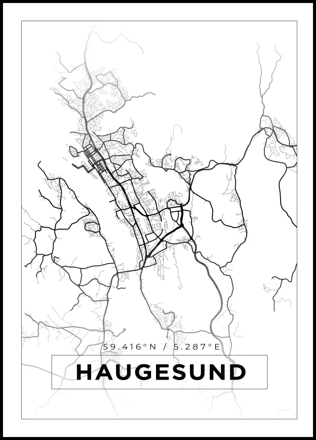 Kart - Haugesund - Hvit Plakat