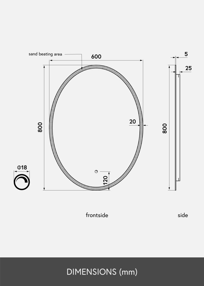 KAILA Speil Oval LED 60x80 cm