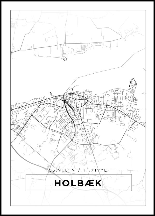 Kart - Holbæk - Hvit Plakat