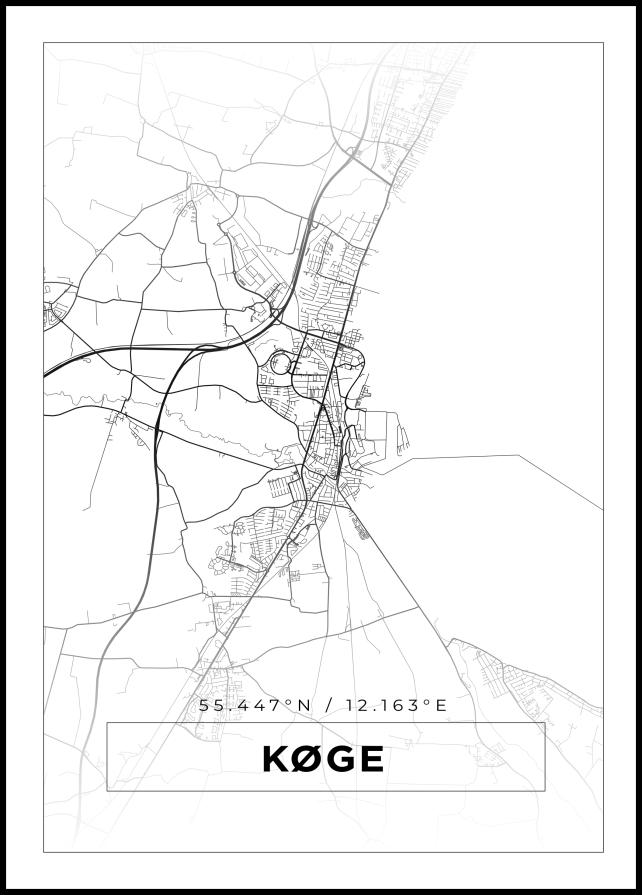 Kart - Køge - Hvit Plakat