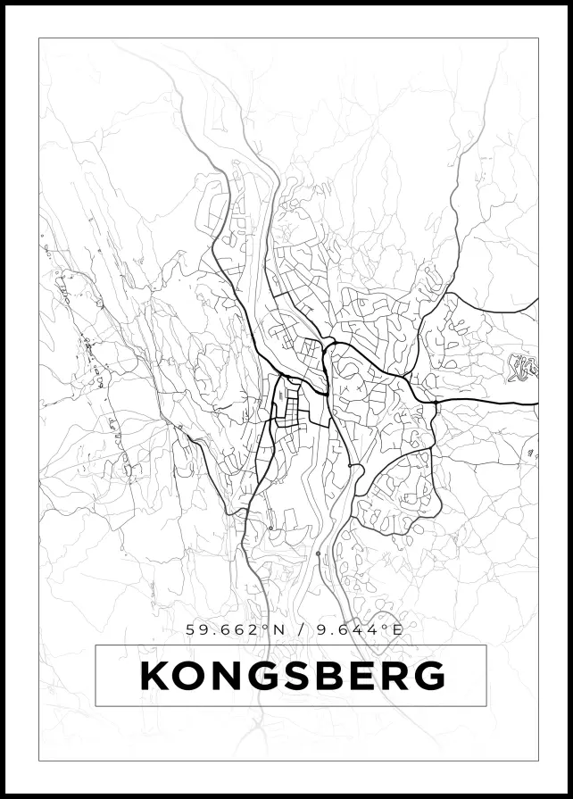 Kart - Kongsberg - Hvit Plakat