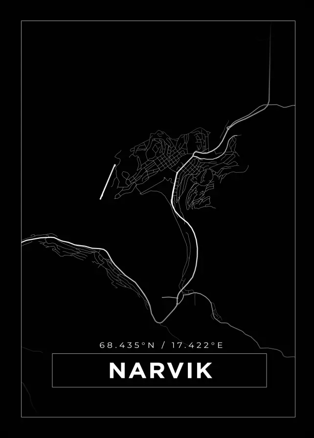 Kart - Narvik - Svart Plakat