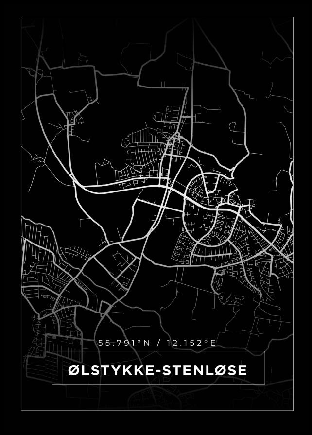 Kart - Ølstykke-Stenløse - Svart Plakat