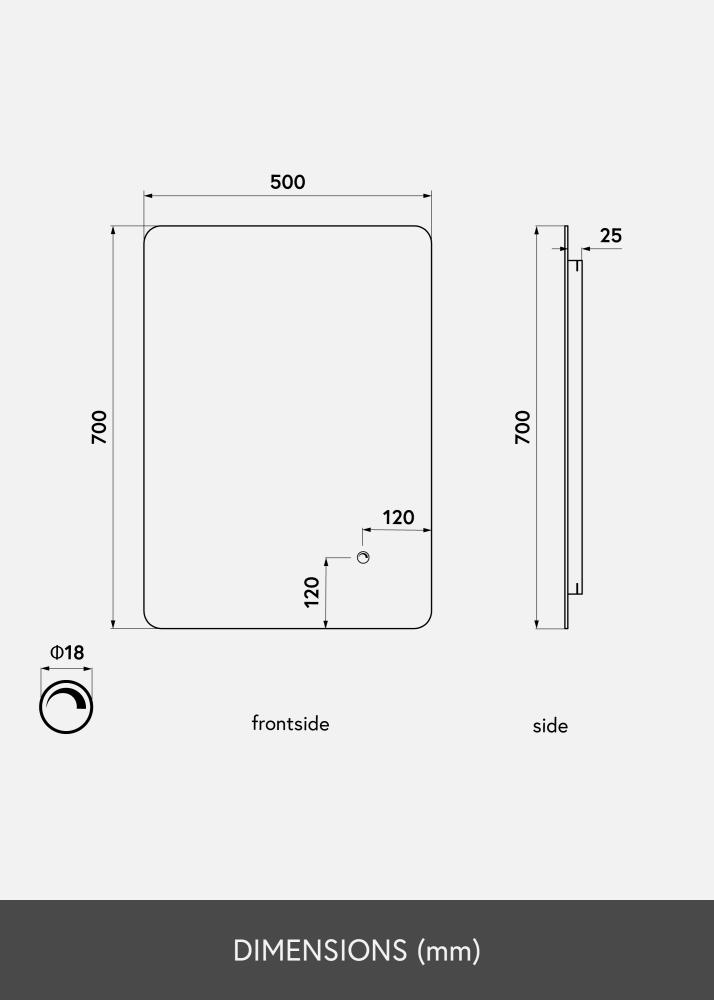 KAILA Speil Soft Edges LED 50x70 cm