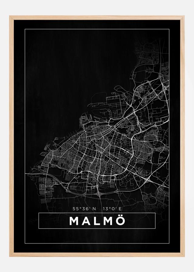 Kart - Malmö - Poster - Svart Plakat