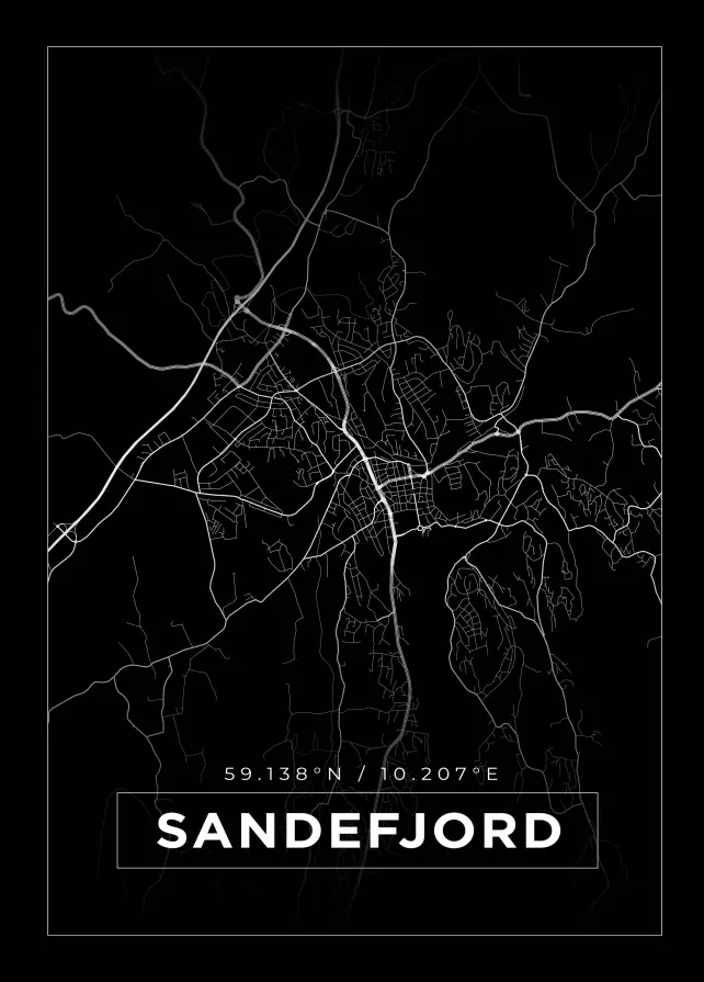 Kart - Sandefjord - Svart Plakat