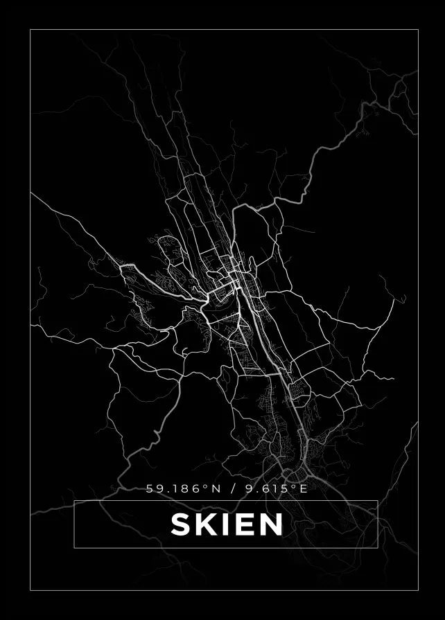 Kart - Skien - Svart Plakat