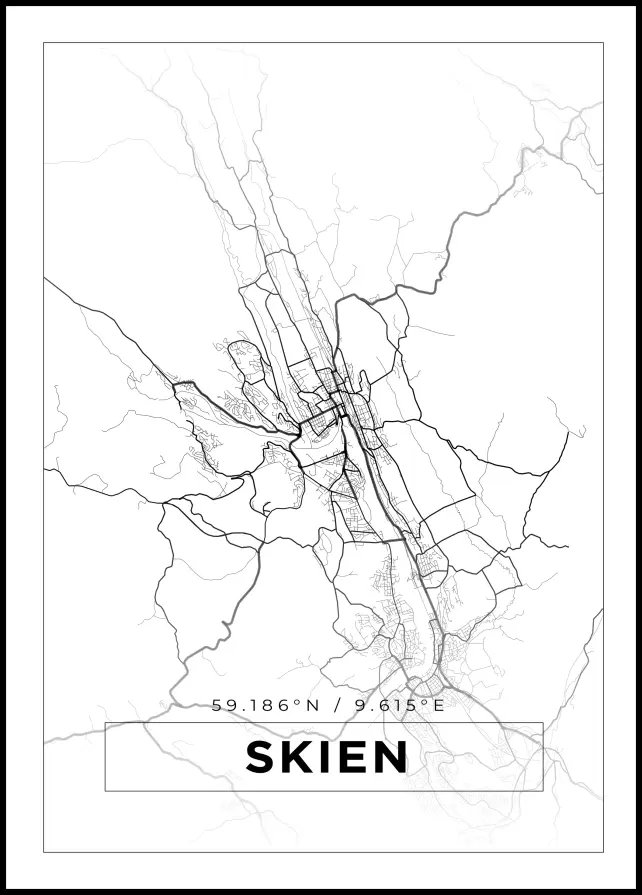 Kart - Skien - Hvit Plakat