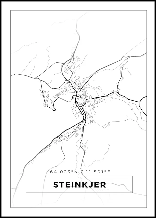 Kart - Steinkjer - Hvit Plakat