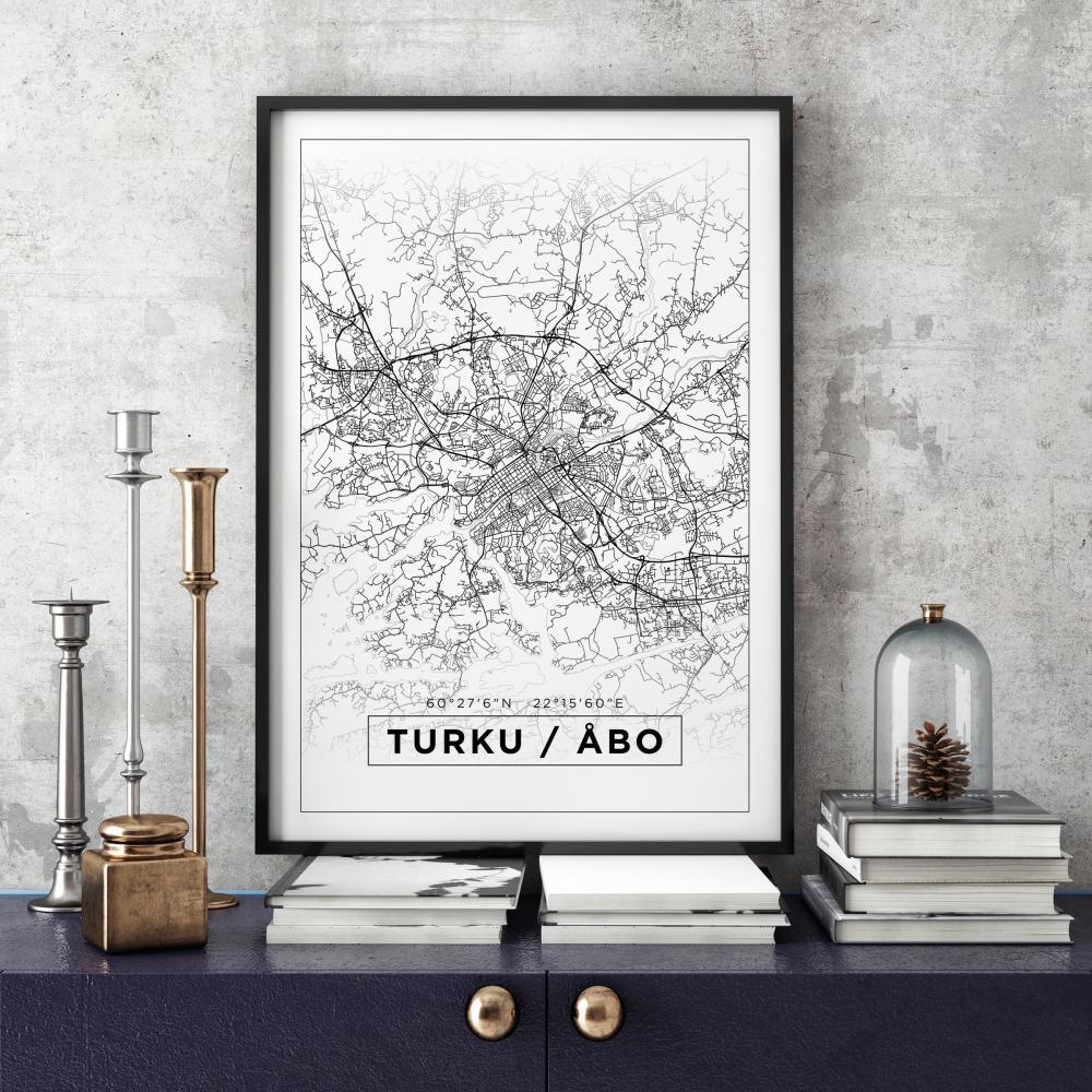 Kart - Turku / Åbo - Hvit Plakat