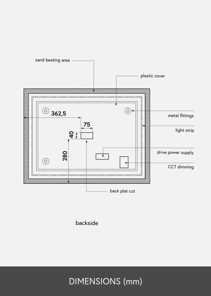 KAILA Speil Rectangle II LED 60x80 cm