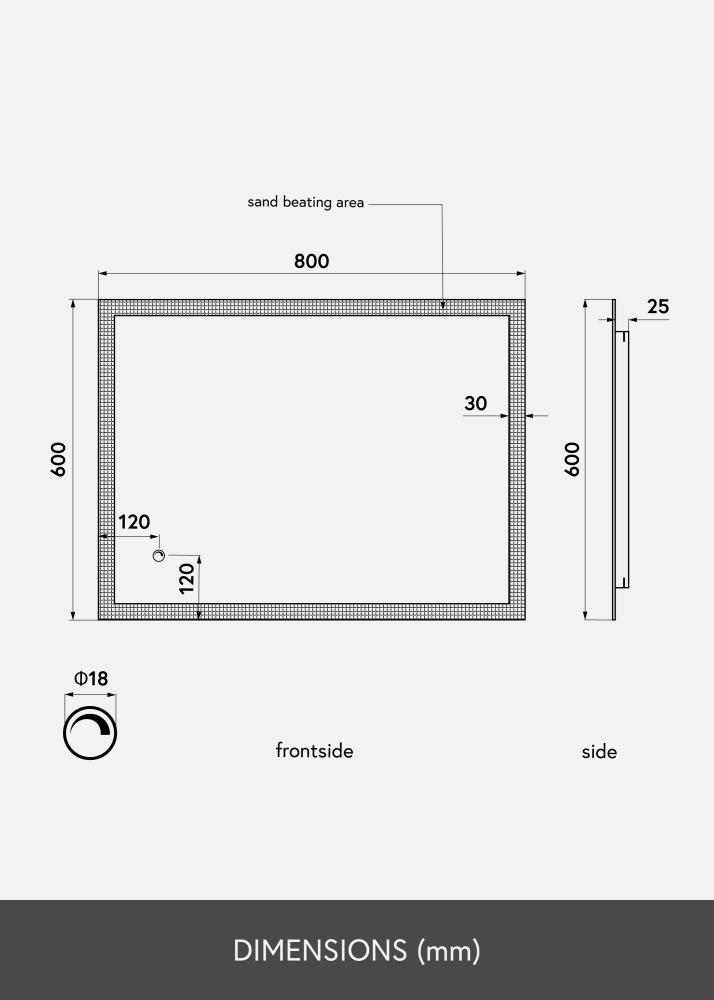 KAILA Speil Rectangle II LED 60x80 cm