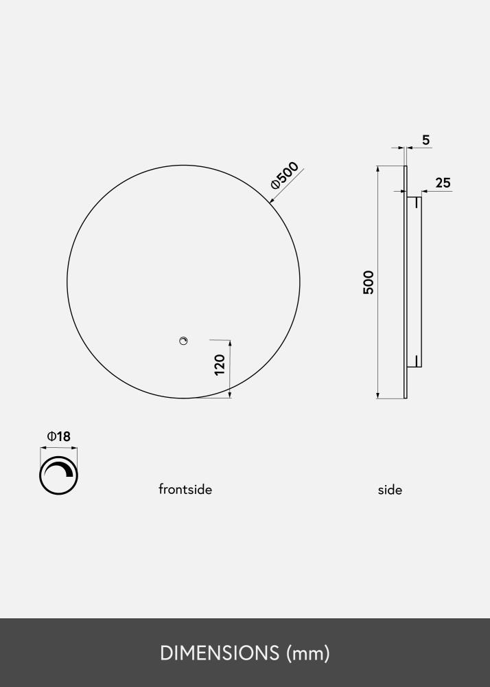 KAILA Speil LED 50 cm Ø