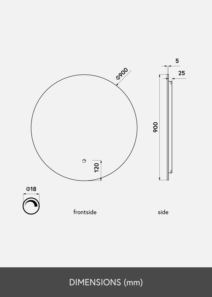 KAILA Speil LED 90 cm Ø