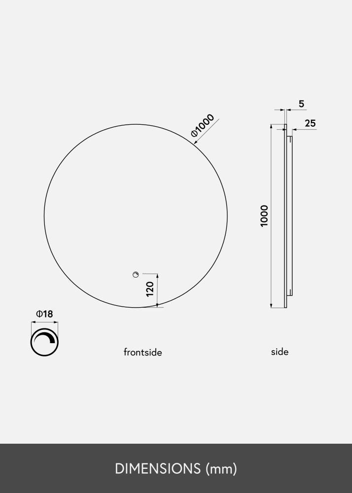 KAILA Speil LED 100 cm Ø