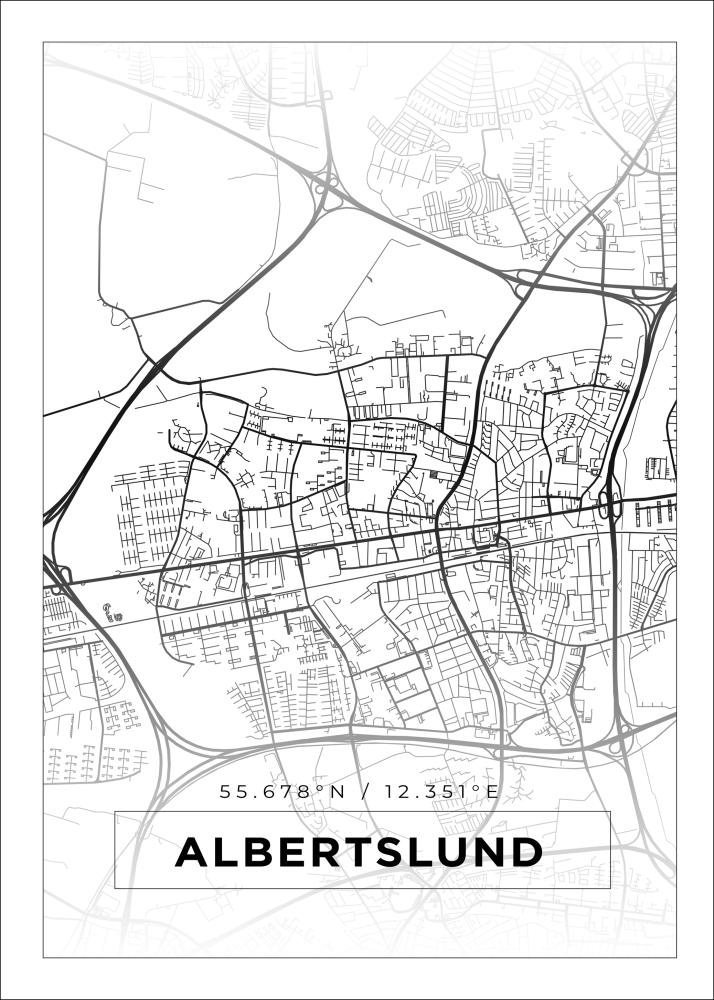 Kart - Albertslund - Hvit Plakat