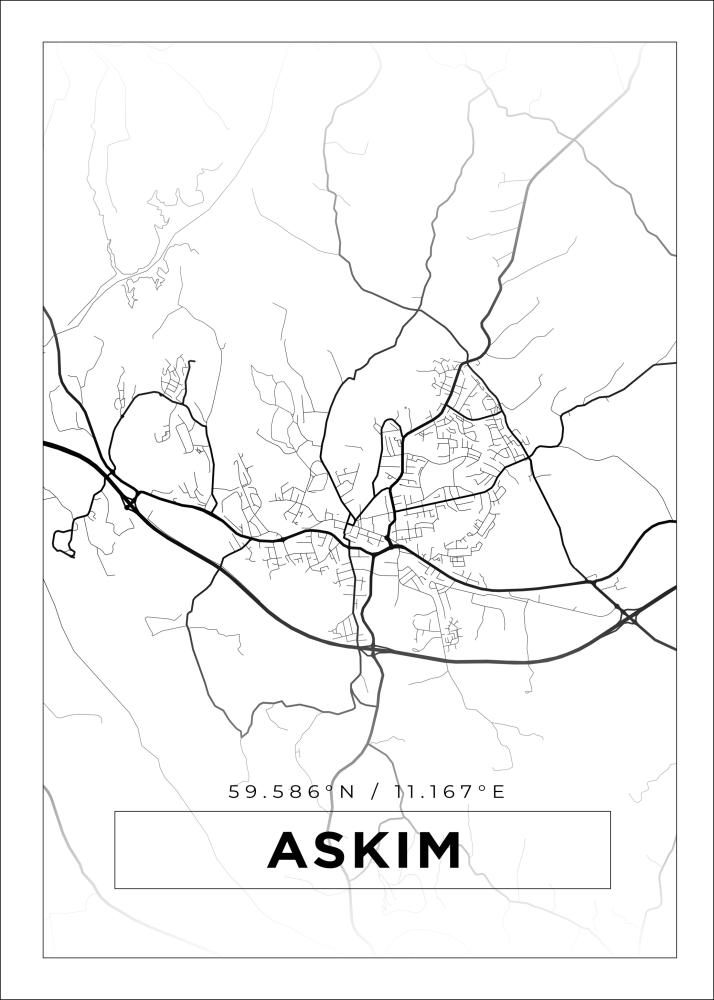 Kart - Askim - Hvit Plakat