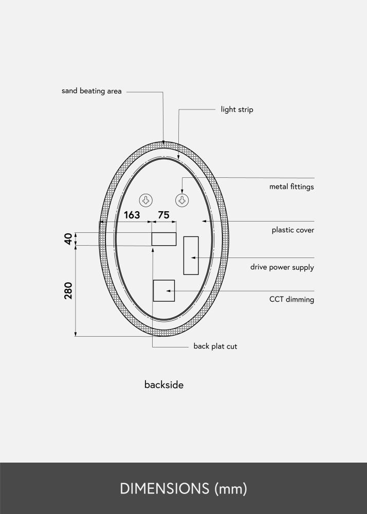 KAILA Speil Oval LED 40x60 cm