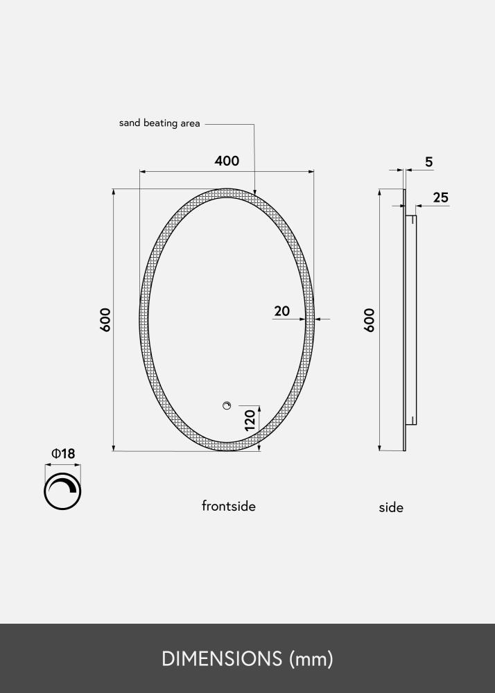 KAILA Speil Oval LED 40x60 cm