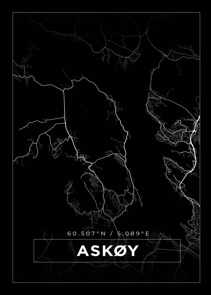 Kart - Askøy - Svart Plakat