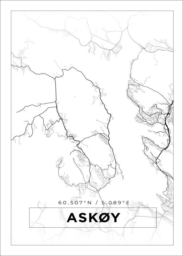 Kart - Askøy - Hvit Plakat