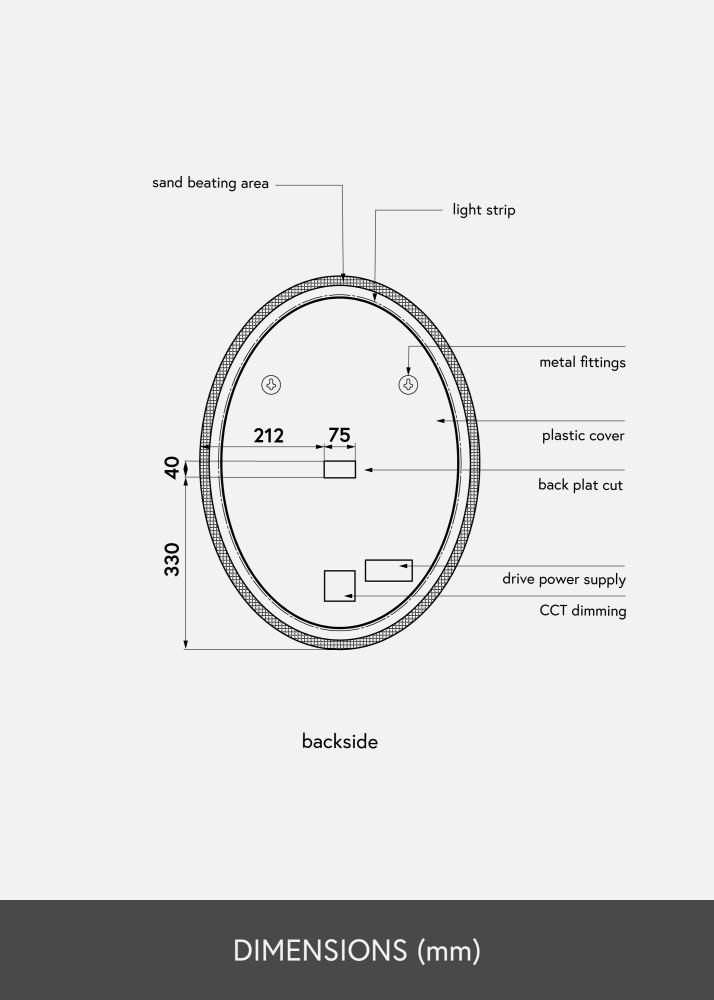 KAILA Speil Oval LED 50x70 cm