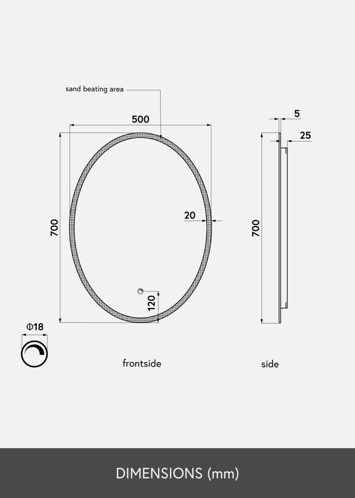 KAILA Speil Oval LED 50x70 cm