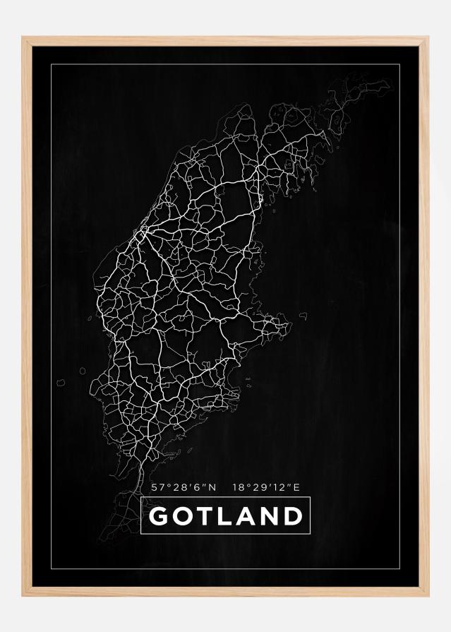 Kart - Gotland - Svart Plakat