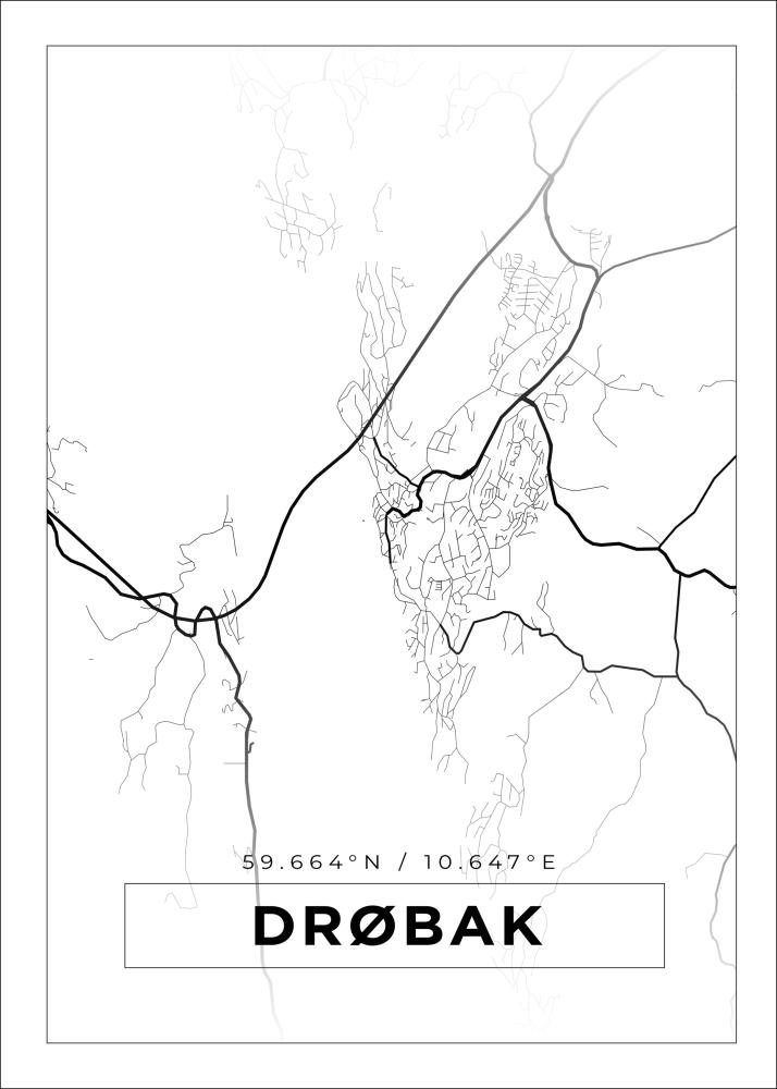 Kart - Drøbak - Hvit Plakat