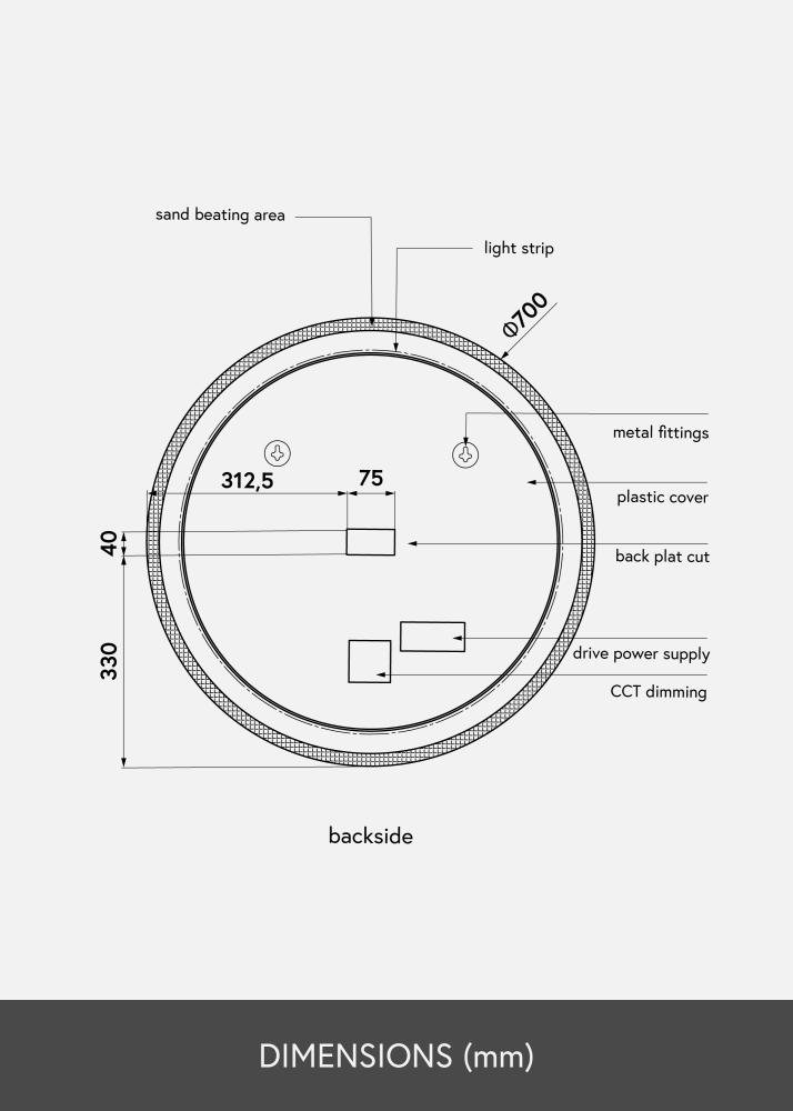 KAILA Speil Frost LED 70 cm Ø