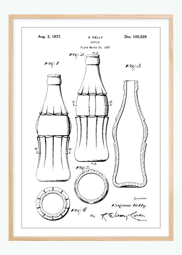 Patenttegning - Coca Cola-flaske - Poster Plakat