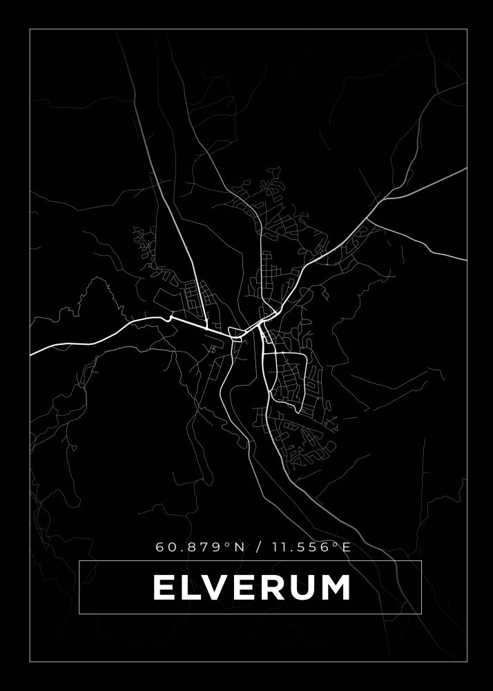 Kart - Elverum - Svart Plakat