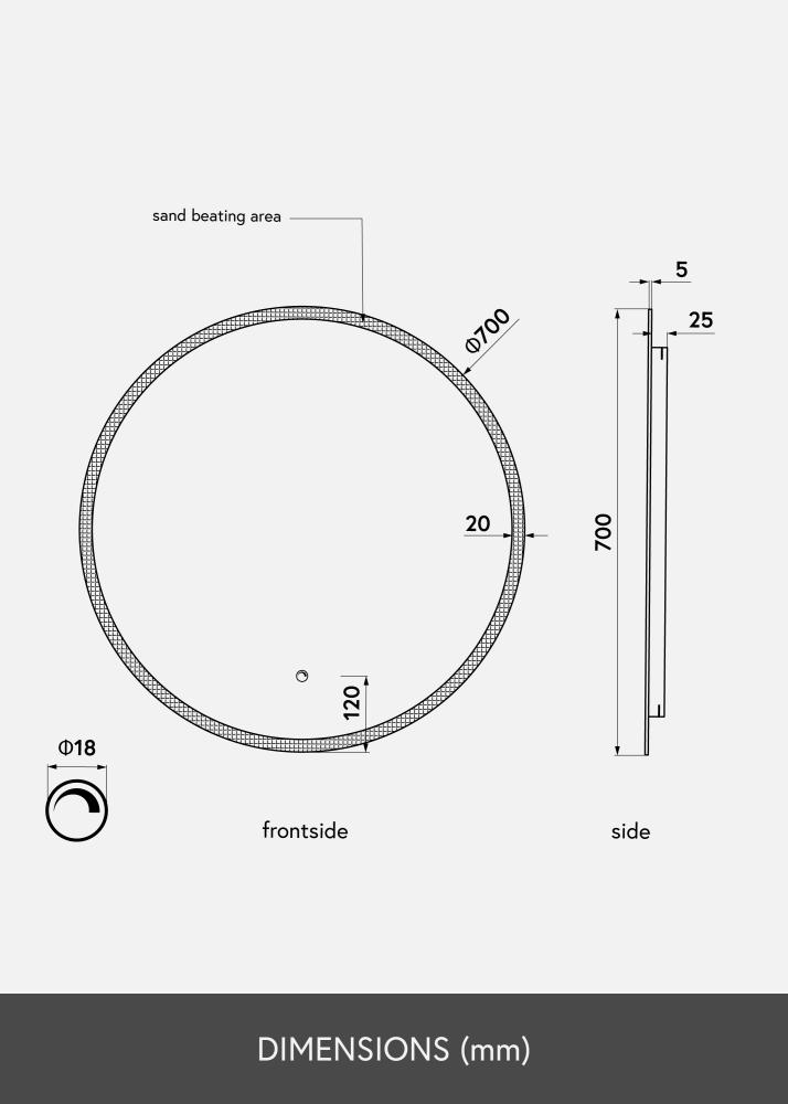 KAILA Speil Frost LED 70 cm Ø