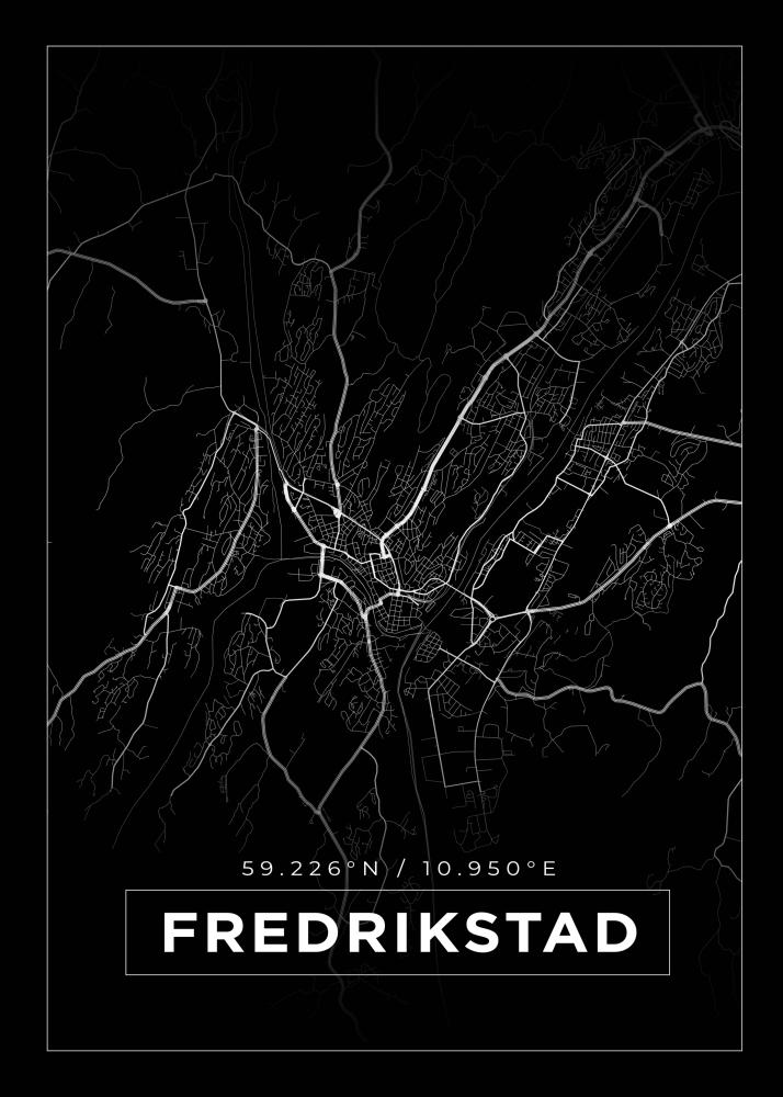 Kart - Fredrikstad - Svart Plakat