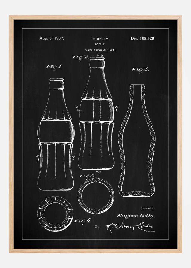 Patenttegning - Coca Cola-flaske - Svart Plakat