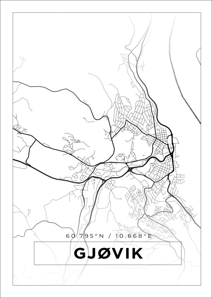 Kart - Gjøvik - Hvit Plakat