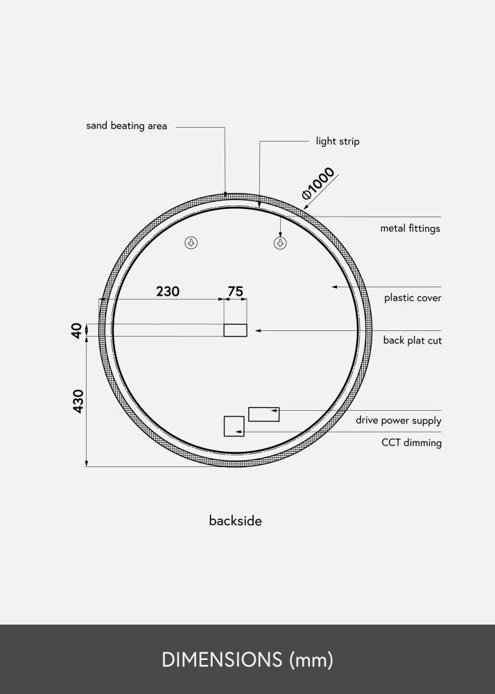 KAILA Speil Frost LED 100 cm Ø