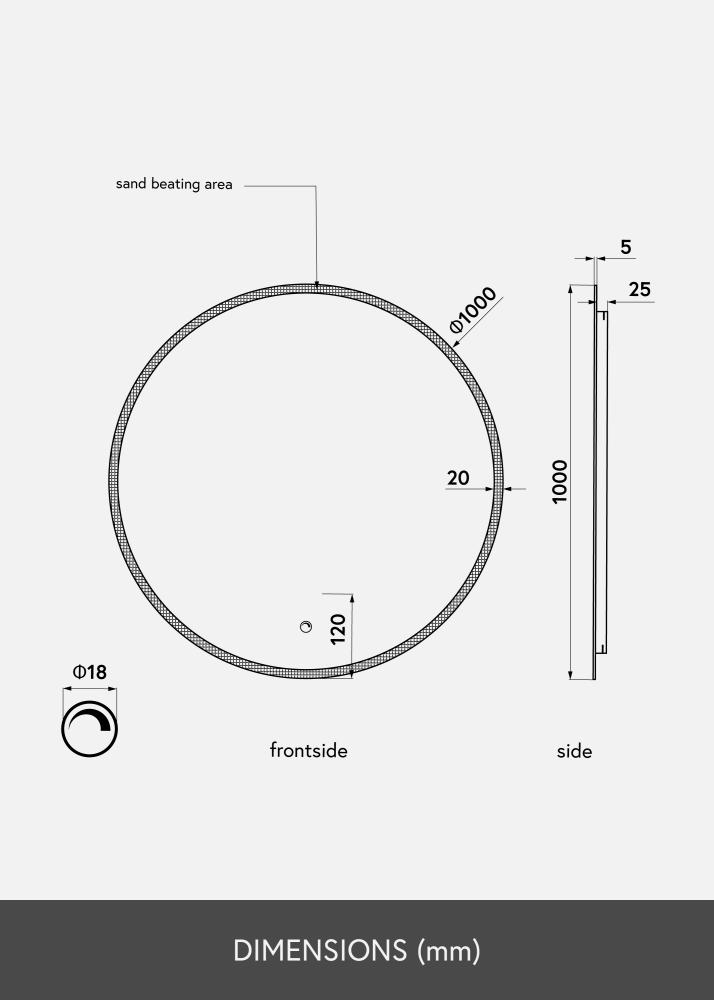 KAILA Speil Frost LED 100 cm Ø