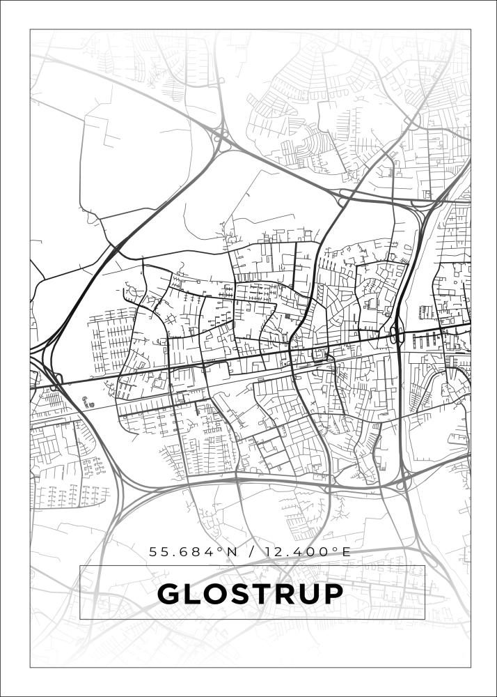 Kart - Glostrup - Hvit Plakat