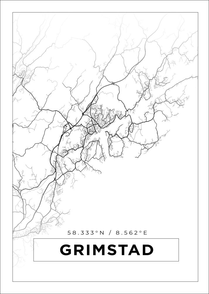 Kart - Grimstad - Hvit Plakat