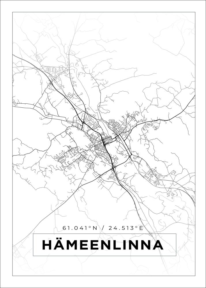 Kart - Hämeenlinna - Hvit Plakat