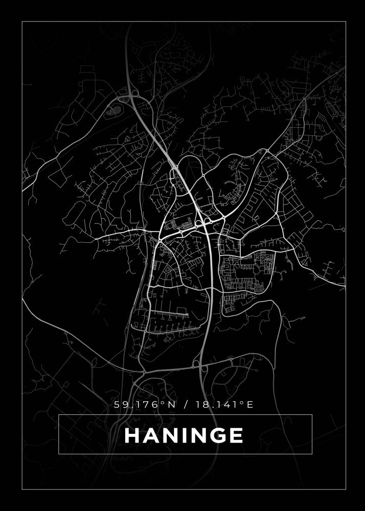 Kart - Haninge - Svart Plakat