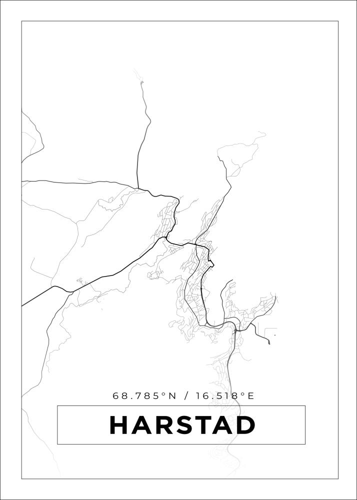 Kart - Harstad - Hvit Plakat