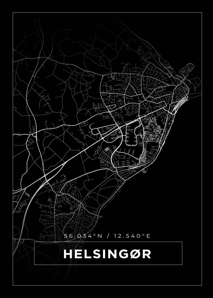 Kart - Helsingør - Svart Plakat