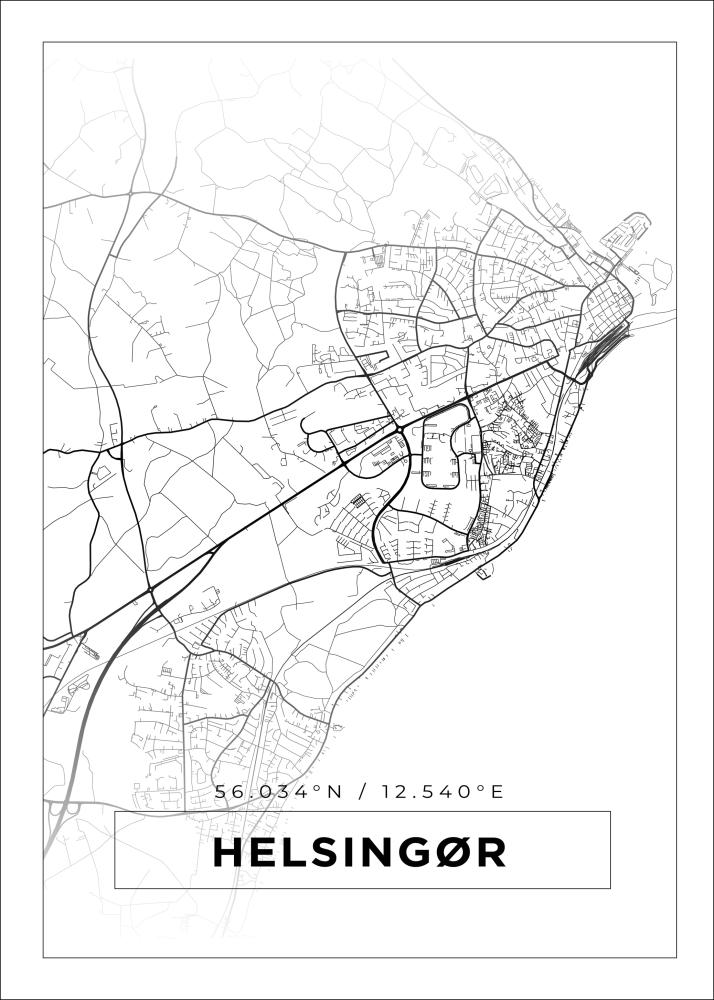 Kart - Helsingør - Hvit Plakat