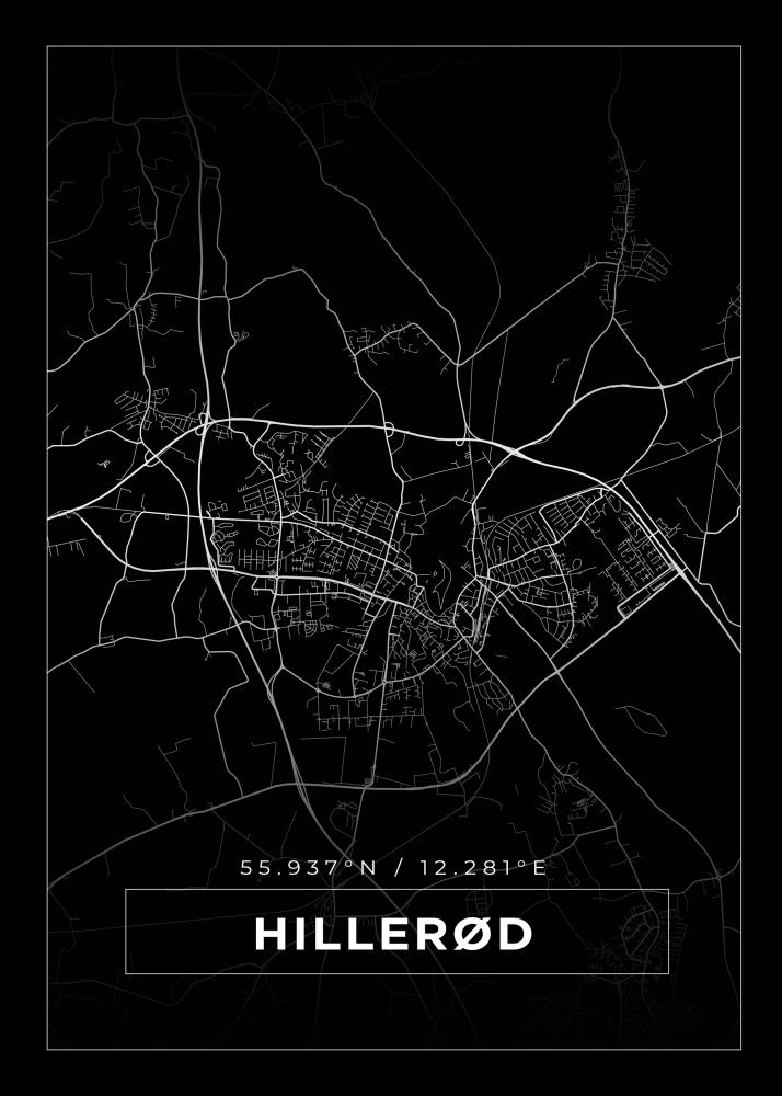 Kart - Hillerød - Svart Plakat